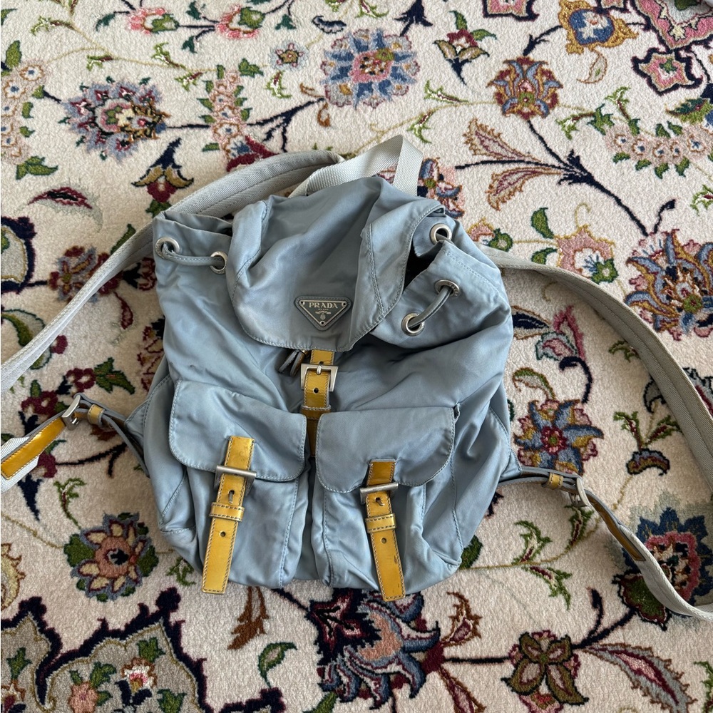 Prada Sky Blue Backpack with Silver Details